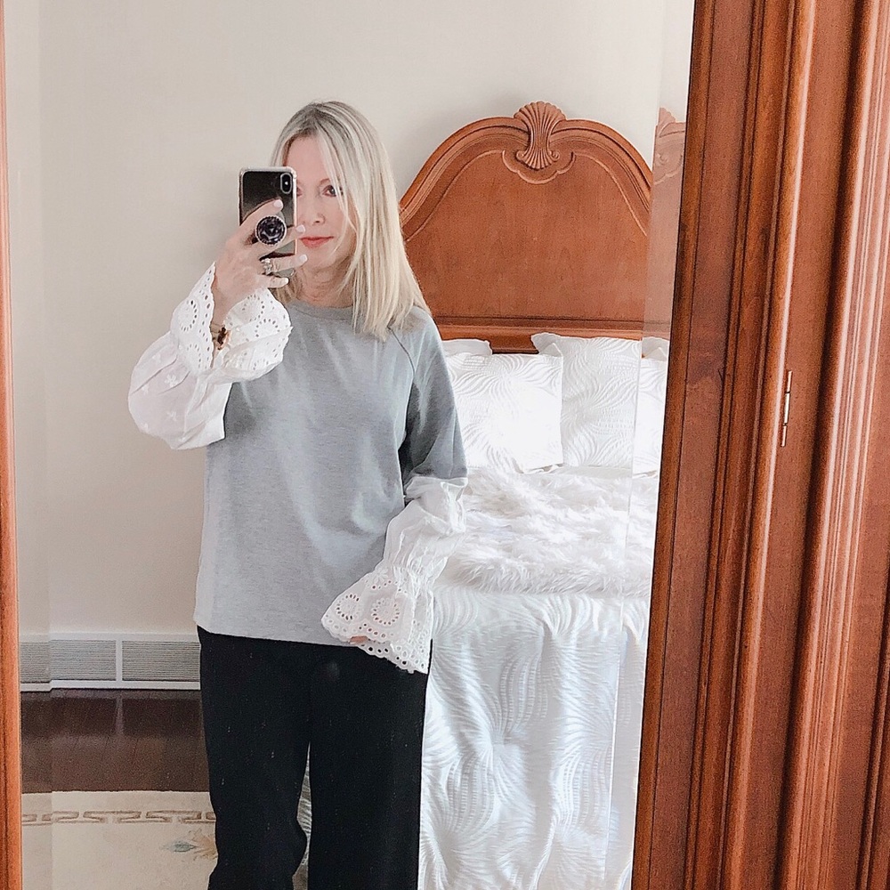 3/$36 GILLI grey long sleeve tee with lace sleeves - Picture 6 of 8